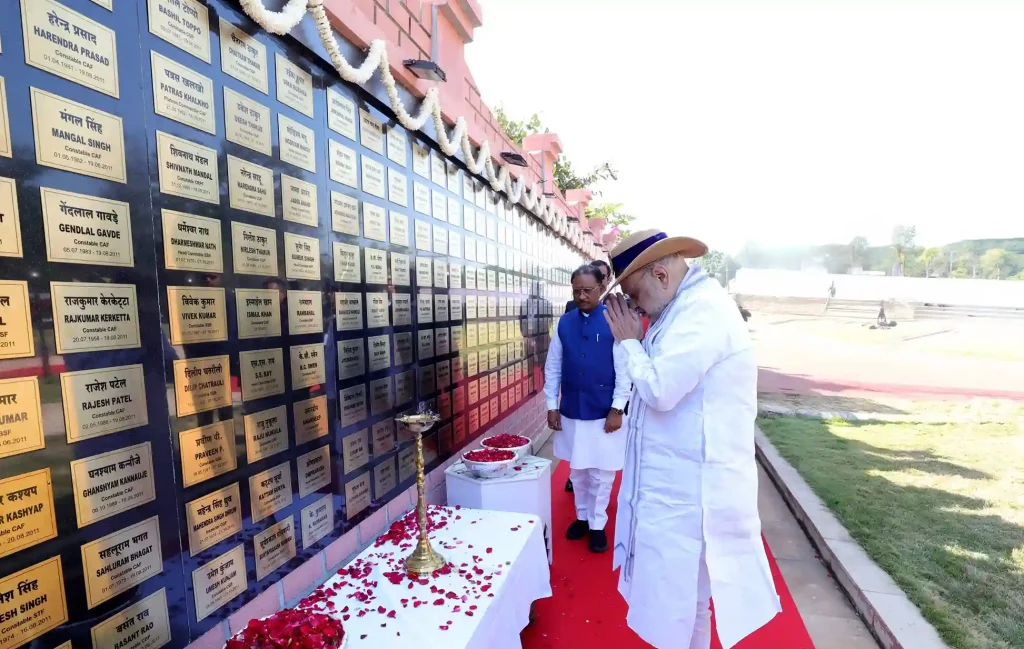 Union Home Minister Amit Shah paid tributes to the martyrs at the Shaheed Memorial in Jagdalpur