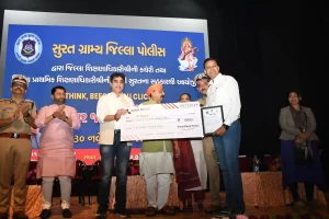 Winners of Cyber Crime awareness campaign of Ramkabir School, Kamrej were felicitated by Praful Pansheriya