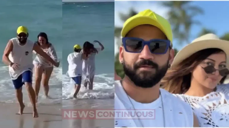 sonakshi sinha standing on sea shore suddenly husband zaheer push her from back