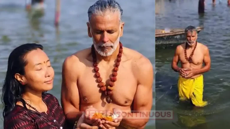 mahakumbh milind soman with wife ankita dip of faith