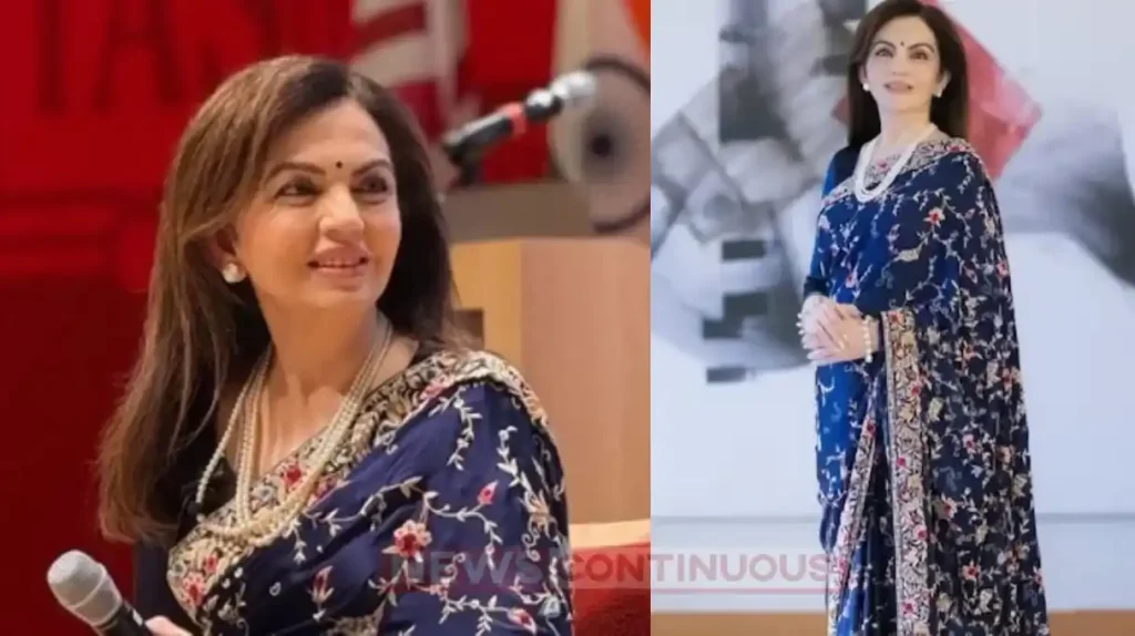 nita ambani looked elegant in blue silk saree at harvard university