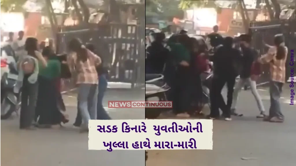 Women Street Fight two groups of girls fighting in front of college