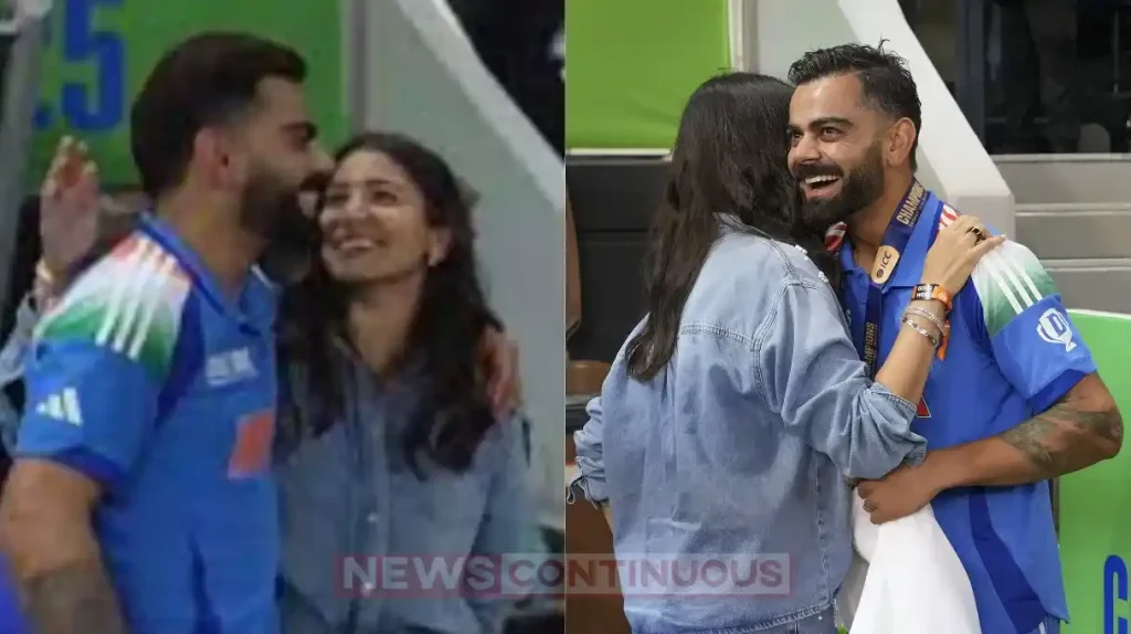 virat kohli hugs anushka sharma after wins champion trophy