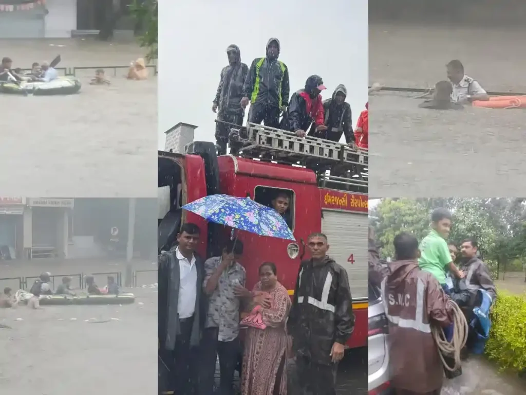 Surat Heavy Rain 112 people were safely evacuated from low-lying areas flooded due to heavy rains in Surat.