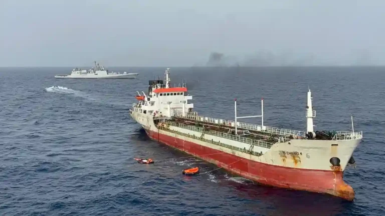 Indian Navy leads high-risk firefighting, rescue operation on Palau-flagged tanker in Arabian Sea (3) Indian Navy leads high-risk firefighting, rescue operation on Palau-flagged tanker in Arabian Sea