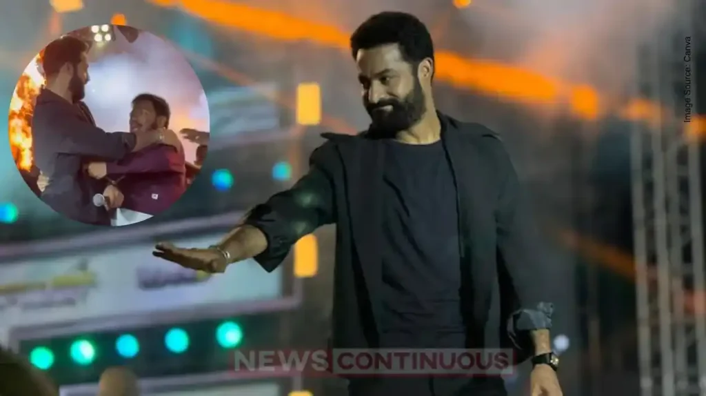 Fan Falls Off Stage Trying to Meet Jr NTR at War 2 Event Video Goes Viral