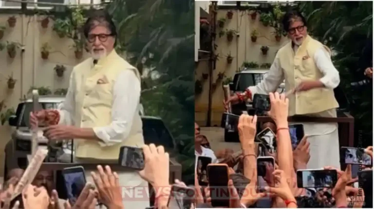 Amitabh Bachchan Gifts dandiya and Helmets to Fans Outside Jalsa