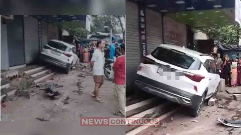 Ghatkopar accident ઘાટકોપરમાં અકસ્માત કાર ડિવાઈડર સાથે અથડાઈને દુકાનોમાં ઘૂસી