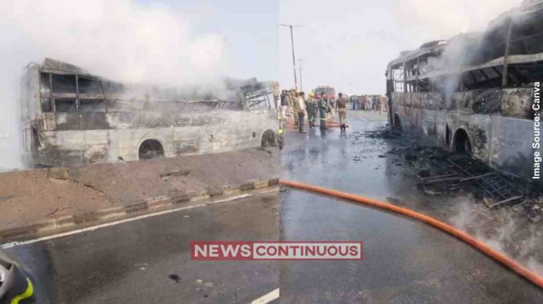 Kanpur bus fire કાનપુર નેશનલ હાઈવે પર સ્લીપર બસ ભડકે બળી, સમયસર