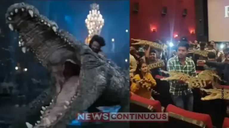 Fans carry crocodile props to theaters on Prabhas's 'The Raja Saab' release day