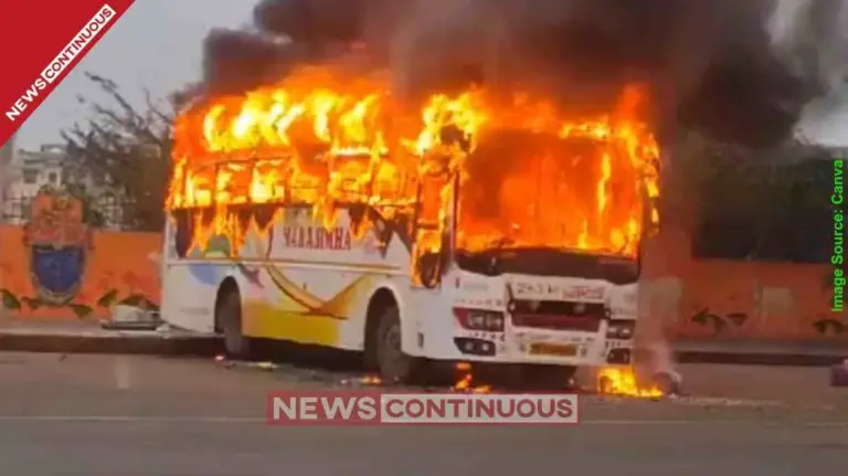 Major Fire on Yamuna Expressway Bus engulfed in flames near Mathura; Passengers escape by jumping through windows.