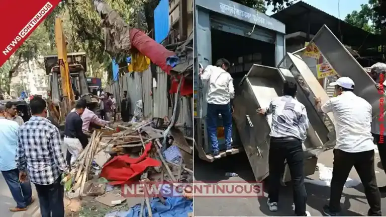 BMC crackdown in Malad West Illegal food stalls and hawkers removed from Evershine Nagar; Footpaths cleared for pedestrians.