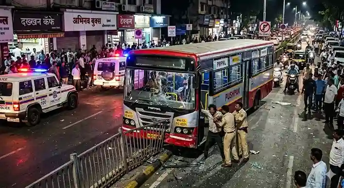 Pune PMPML Bus। પુણેમાં ફિલ્મી સ્ટાઈલમાં બસ ચોરી નશામાં ધૂત યુવાને PMPML બસ હંકારી મૂકી, મોટી દુર્ઘટના ટળી