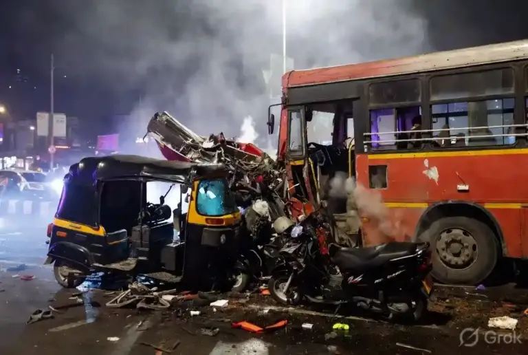 Juhu Bus Accident। જુહુમાં બેસ્ટ બસ, રિક્ષા અને બાઇક વચ્ચે ભયાનક અકસ્માત; વાહનોનો કુરચો બોલી ગયો