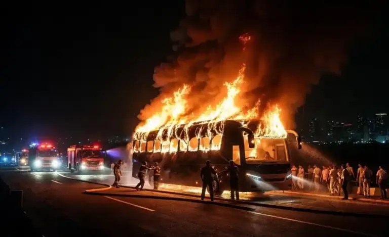 Sion Panvel Highway Bus Fire। સાયનપનવેલ હાઇવે પર લક્ઝરી બસ ભડભડ સળગી ૨૫ મુસાફરોનો આબાદ બચાવ