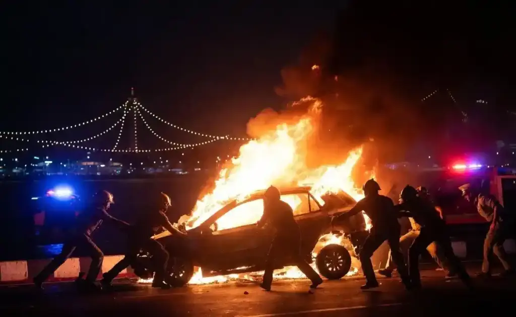Mumbai Marine Drive Car Fire। મુંબઈના મરીન ડ્રાઈવ પર દોડતી કાર બની આગનો ગોળો પાંચ પ્રવાસીઓનો આબાદ બચાવ