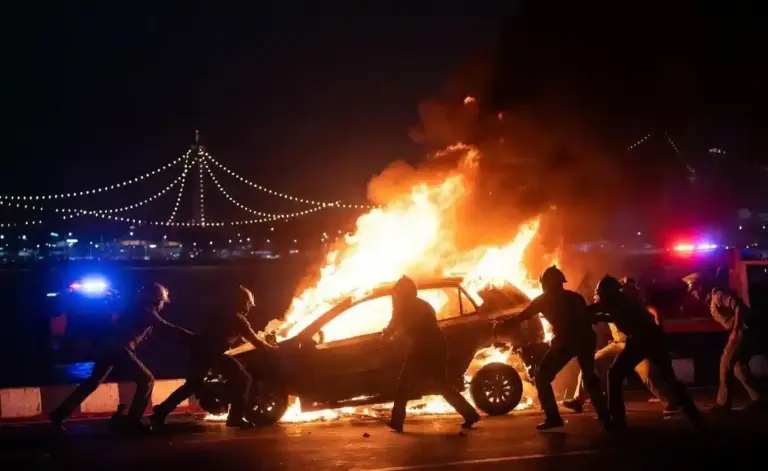 Mumbai Marine Drive Car Fire। મુંબઈના મરીન ડ્રાઈવ પર દોડતી કાર બની આગનો ગોળો પાંચ પ્રવાસીઓનો આબાદ બચાવ