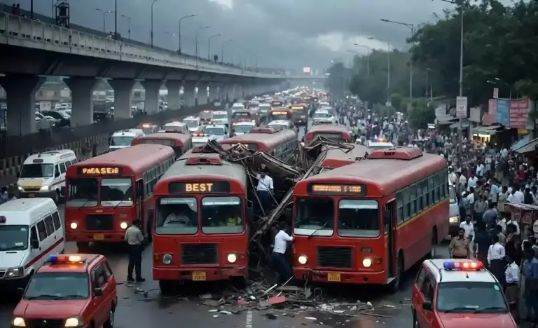 Mumbai Accident। મુંબઈના અંધેરીમાં ૪ ‘BEST’ બસો વચ્ચે વિચિત્ર અકસ્માત બે બસ વચ્ચે કચડાતાં ૫૨ વર્ષીય કંડક્ટરનું કરુણ મોત