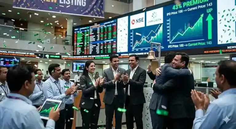 CMR Green IPO Listing  CMR Green IPO ની ધમાકેદાર એન્ટ્રી શેર ૪૩% ના પ્રીમિયમ સાથે લિસ્ટ થયા, રોકાણકારોમાં નફા વસૂલીનો માહોલ