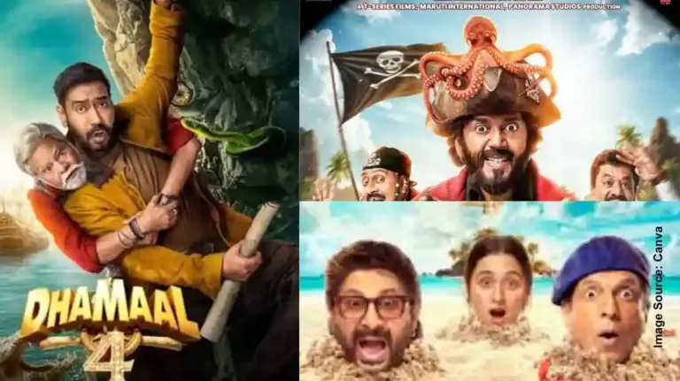 Dhamaal 4 Movie Poster।હસાવવાના ડબલ ડોઝ સાથે પાછી ફરી ‘ધમાલ’! ૧૦૦ વર્ષ જૂના ખજાનાની શોધમાં નીકળશે અજય દેવગન, રવિ કિશનનો ક્રેઝી લુક વાયરલ