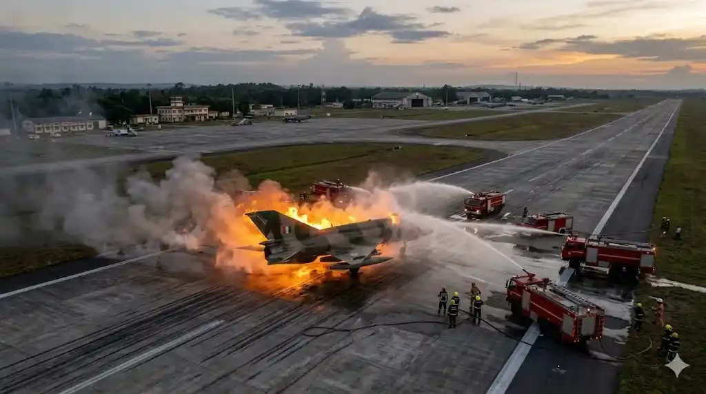 IAF Aircraft Crash જોરહાટ એરબેઝ પર દુર્ઘટના, લેન્ડિંગ પછી IAFના વિમાનમાં ભભૂકી આગ, તંત્ર એલર્ટ.