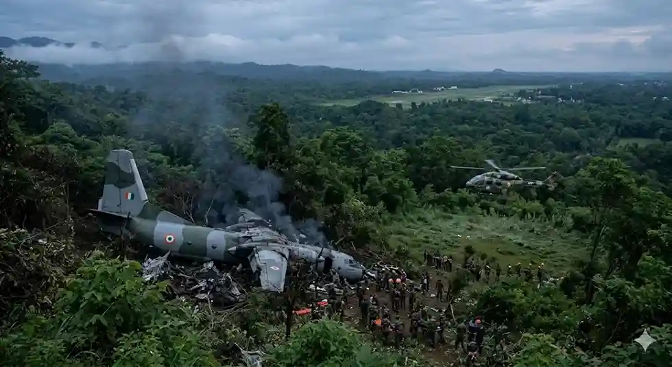 IAF An32 Crash in Jorhat આસામના જોરહાટમાં વાયુસેનાનું An32 વિમાન ક્રેશ પાંચ વીર જવાનો શહીદ, કોપાયલટ સુરક્ષિત.