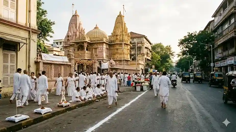Jain Community White Line Controversy Mumbai મુંબઈમાં વિવાદ જૈન ધર્મગુરુના આગમન માટે રસ્તા પર દોરાઈ સફેદ પટ્ટીઓ