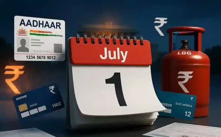 July 1 Rules Change  ૧ જુલાઈથી બદલાઈ જશે આ ૫ મોટા નિયમો આધાર કાર્ડ અપડેટથી લઈને LPG ના ભાવ અને ક્રેડિટ કાર્ડ યુઝર્સ પર પડશે સીધી અસર