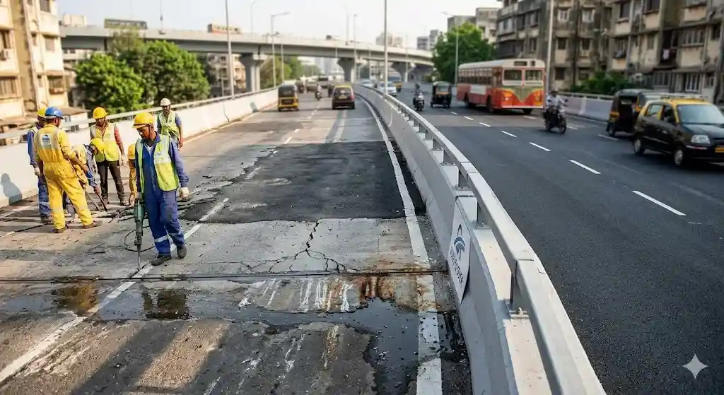 Mrinaltai Gore Flyover Quality Concerns મૃણાલતાઈ ગોરે ફ્લાયઓવર પર સવાલો નવા પુલના રસ્તાની ગુણવત્તા પર વિવાદ, પાલિકાએ આપી સ્પષ્ટતા