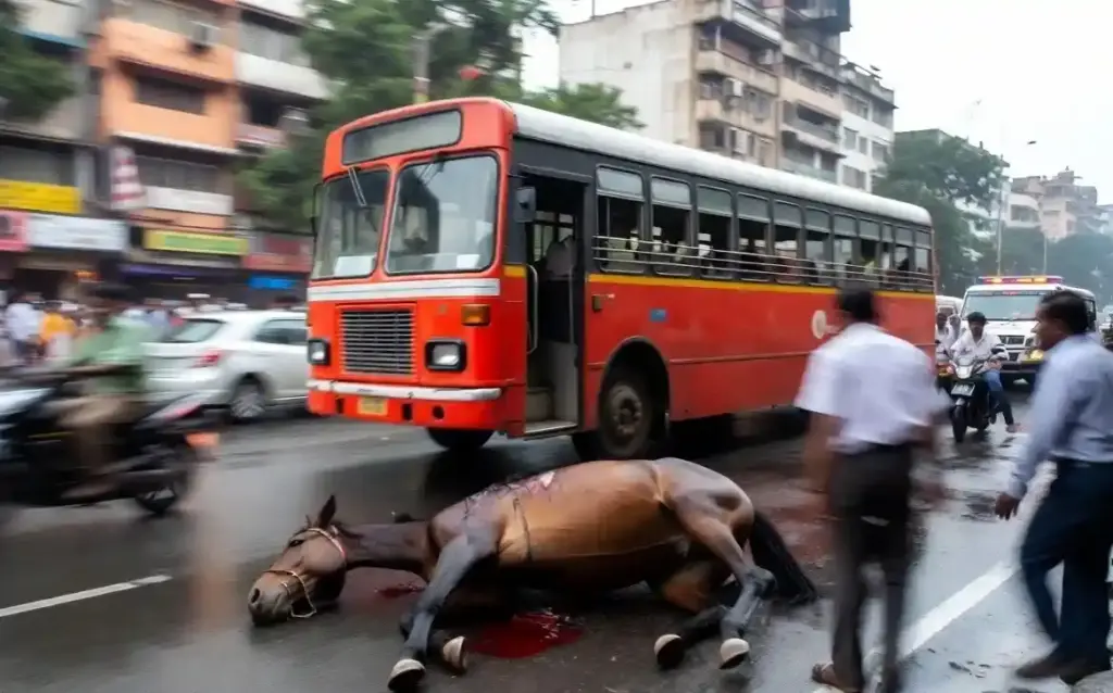 Mumbai Accident। મુંબઈમાં પૂરપાટ ‘બેસ્ટ’ બસે ઘોડાને કચડ્યો, પગ ભાંગતા લોહીલુહાણ હાલતમાં પશુ હોસ્પિટલ ખસેડાયો