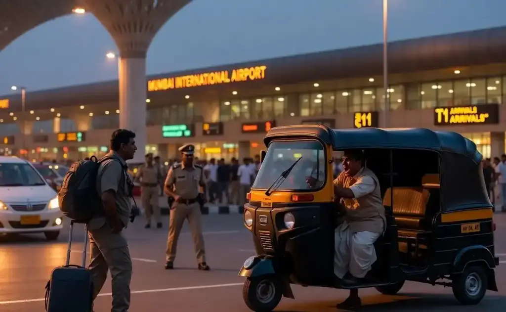 Mumbai Airport Auto Rickshaw Scam  મુંબઈ એરપોર્ટ પર ઓટો ભાડાના સ્કેમનો પર્દાફાશ પેસેન્જર બનેલા ‘અંડરકવર’ પોલીસ અધિકારીને ધમકાવનારો રિક્ષા ચાલક ઝડપાયો