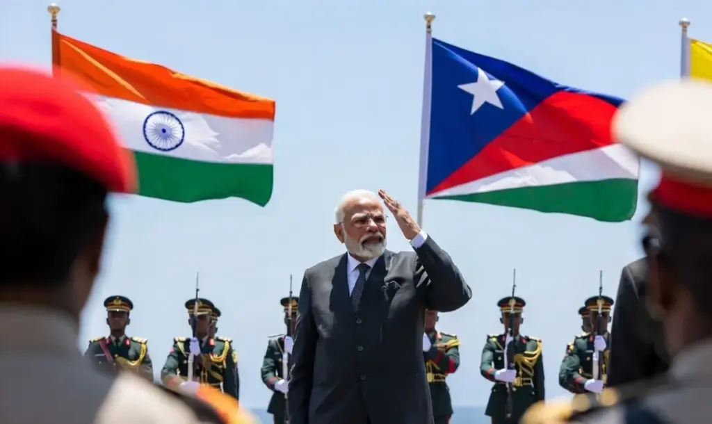 PM Modi's Respect for Armed Forces  સેશેલ્સના રાષ્ટ્રીય દિવસ પર ભારતીય દળના માર્ચિંગ વખતે સન્માનમાં ઊભા રહ્યા વડાપ્રધાન મોદી
