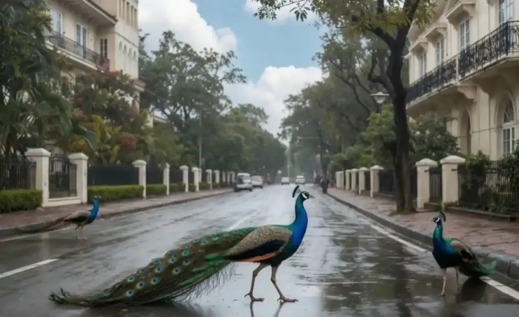 Peacocks at Pedder Road મુંબઈના પેડર રોડ પર અનોખો નઝારો, વરસાદ બાદ રસ્તા પર મોરના સમૂહનું આગમન