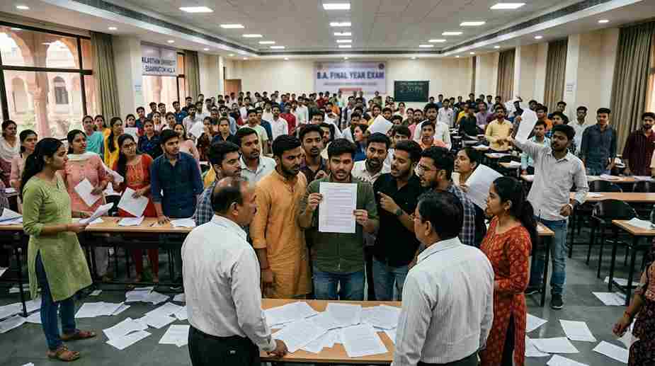 Rajasthan University Exam Cancellation રાજસ્થાન યુનિવર્સિટીનો મોટો છબરડો પ્રશ્નોને બદલે પેપરમાં છપાઈ ગયા જવાબો, પરીક્ષા રદ.