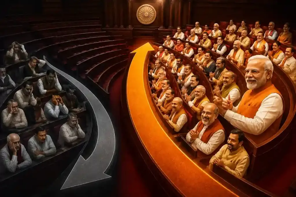 Rajya Sabha Elections 2026 રાજ્યસભામાં ભાજપનું વર્ચસ્વ વધ્યું વિપક્ષનું સંખ્યાબળ ઘટ્યું, ૨/૩ બહુમતી તરફ ભાજપની ગતિ