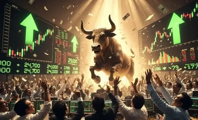 Share Market Nifty 24000 Cross Sensex Up  રોકાણકારો માલામાલ! શેરબજારમાં ઓલટાઇમ હાઈનો નવો રેકોર્ડ; નિફ્ટીએ ૨૪,૦૦૦ ની સપાટી વટાવી, આ શેરોએ મચાવી ધૂમ