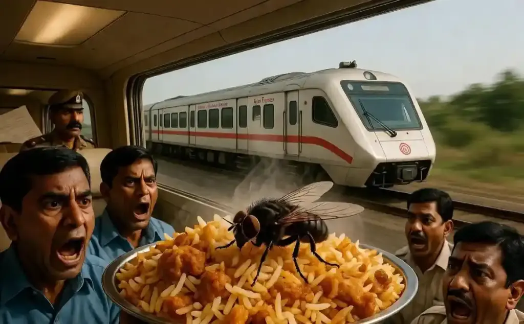 Tejas Express IRCTC Fine Catering Contractor  તેજસ એક્સપ્રેસના ફૂડમાં ઘોર બેદરકારી! બિરયાનીમાં માખી મળતાં IRCTC એ કોન્ટ્રાક્ટર પર લીધા કડક પગલાં
