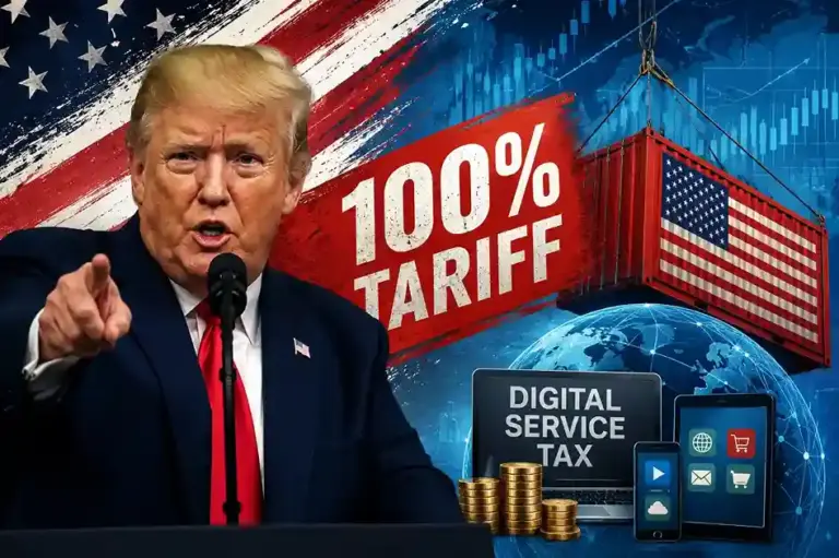Trump's Tariff Threat  ડોનાલ્ડ ટ્રમ્પની નવી 'ટેરિફ ધમકી' ડિજિટલ સર્વિસ ટેક્સ લગાવનાર દેશો પર ૧૦૦ ટકા ટેરિફ લાદવાની ચેતવણી
