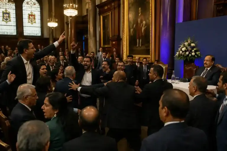 Uproar in London at CJI Surya Kant's Event લંડનમાં ભારતનું અપમાન! CJI ના કાર્યક્રમમાં વિરોધ પ્રદર્શન, અસંમતિના નામે 'કોકરોચ' ટિપ્પણી પર થયો ભારે હોબાળો