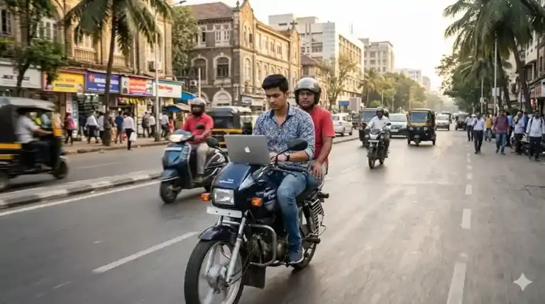 Viral Video from Hyderabad  Viral Video from Hyderabad હૈદરાબાદમાં ચોંકાવનારો વીડિયો વાયરલ, બાઈકની ટાંકી પર લેપટોપ રાખીને કામ કરતો યુવાન.