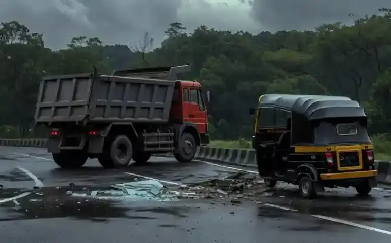 Auto Accident Borivali  બોરીવલીના સંજય ગાંધી નેશનલ પાર્ક પાસે પૂરપાટ ઝડપે દોડતા ડમ્પરે ઓટો રિક્ષાને ટક્કર મારી મહિલા ચાલક અને મુસાફર ઇજાગ્રસ્ત