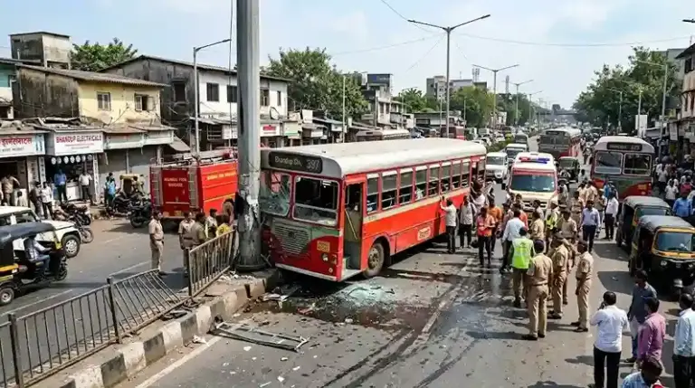 BEST bus crash Bhandup  મુંબઈના ભાંડુપમાં મોટી દુર્ઘટના, કાબૂ ગુમાવતા બેસ્ટની બસે અનેક વાહનોને મારી ટક્કર…
