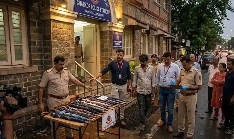 Charkop Police Arrest Umbrella Thief  ચોરે સ્ટેશનરીની દુકાનમાંથી ગાયબ કરી દીધી હતી ૫૦ છત્રીઓ! ચારકોપ પોલીસે બાઇક અને મુદ્દામાલ સાથે આ રીતે પકડ્યો