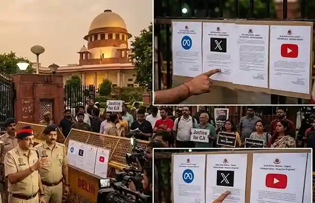 Delhi Police Action CJI Agitation  CJI સામેના વિરોધ પ્રદર્શન અંગે દિલ્હી પોલીસ એક્શનમાં, ફેસબુક, ઇન્સ્ટાગ્રામ, X અને યૂટ્યૂબને નોટિસ