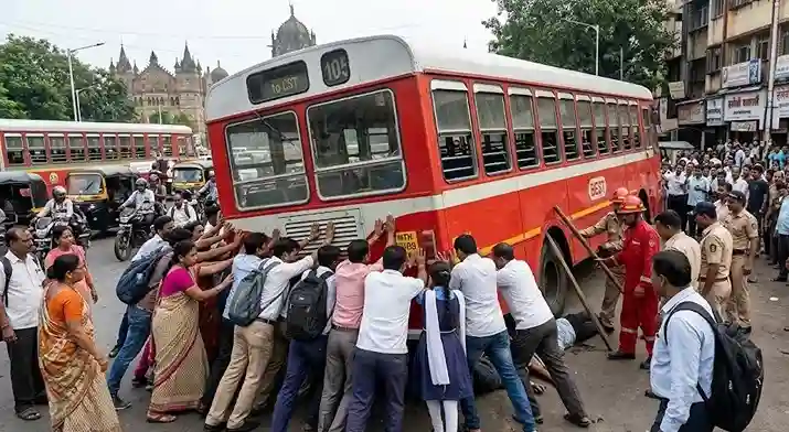 Mumbai Bus Pushed to Save Life "અમે છીએ ને... તો શેનો ડર છે?" એક યુવકનો જીવ બચાવવા માટે મુંબઈગરાઓએ આખેઆખી બસ ધકેલી, હૃદયસ્પર્શી વીડિયો વાયરલ