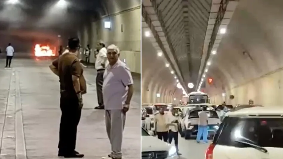 Mumbai Coastal Road Tunnel Car Fire મુંબઈના કોસ્ટલ રોડ ટનલની અંદર ચાલતી કારમાં લાગી ભીષણ આગ, વાહનોના યુટર્નથી મચી ભારે અફરાતફરી
