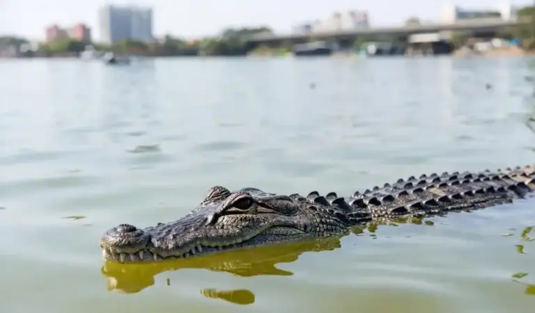 Mumbai Powai Crocodile Sighting NITIE   મુંબઈના પવઈ અને નીટી (NITIE) વિસ્તારમાં ૧૦ ફૂટ લાંબો મગર રસ્તા પર દેખાતા લોકોમાં ફફડાટ, વન વિભાગ એલર્ટ