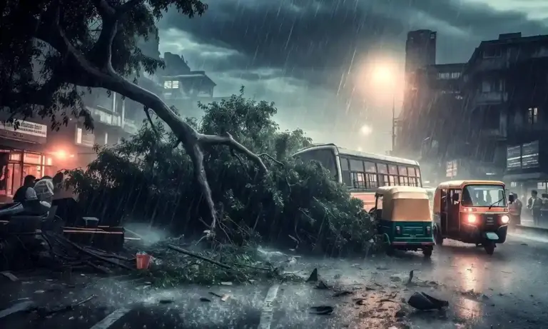 Mumbai Rain Accident  અંધેરીમાં ધોધમાર વરસાદ વચ્ચે રસ્તા પર વિશાળ ઝાડ પડ્યું, બસ અને રિક્ષા દબાયા