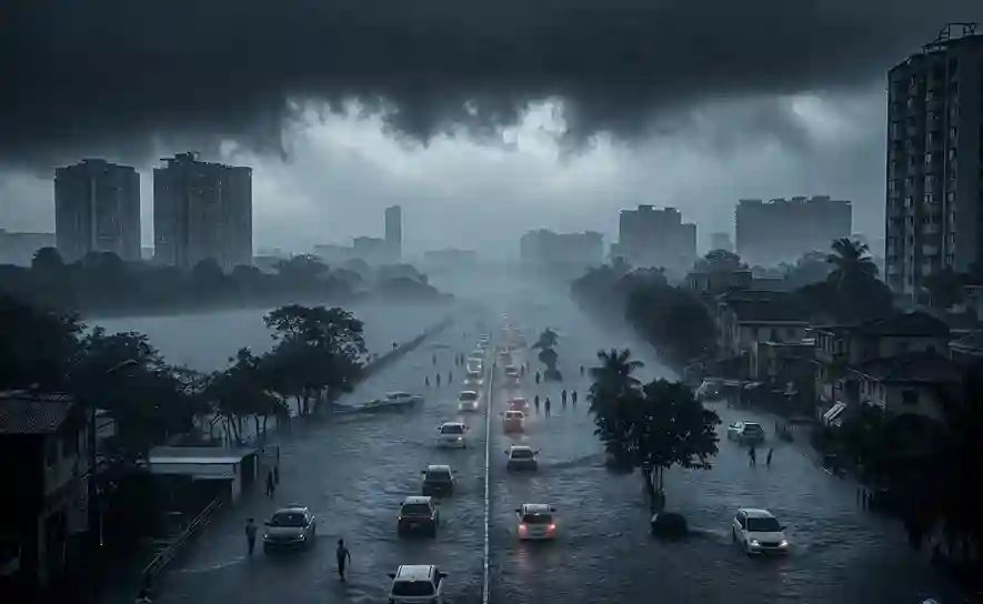 Mumbai Waterlogging  જળબંબાકાર મુંબઈ પવઈમાં રસ્તાઓ પર ફરી વળ્યા તળાવના પાણી, ટ્રાફિક વ્યવહાર ખોરવાયો.