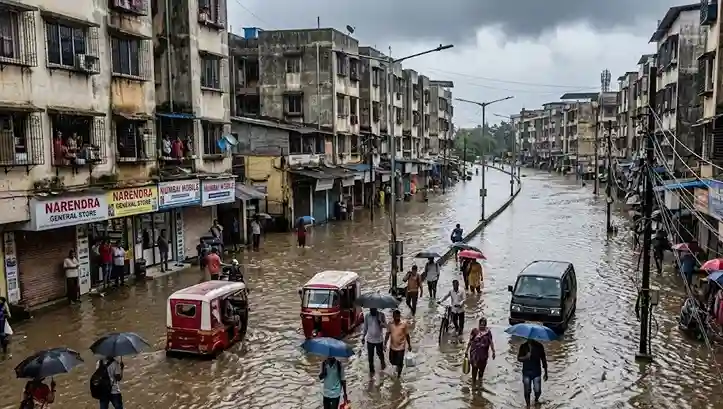 Nalasopara heavy waterlogging મુંબઈના પરા વિસ્તારોને મેઘરાજાએ ધમરોળ્યા નાલાસોપારામાં ઘૂંટણસમા પાણી ભરાતા જનજીવન અસ્તવ્યસ્ત